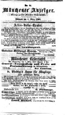 Münchener Anzeiger (Neueste Nachrichten aus dem Gebiete der Politik) Mittwoch 4. März 1868