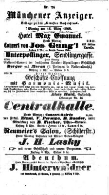 Münchener Anzeiger (Münchner neueste Nachrichten) Montag 16. März 1868