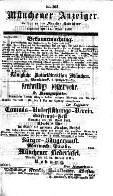 Münchener Anzeiger (Neueste Nachrichten aus dem Gebiete der Politik) Dienstag 14. April 1868
