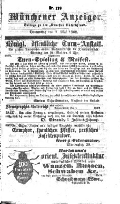 Münchener Anzeiger (Neueste Nachrichten aus dem Gebiete der Politik) Donnerstag 7. Mai 1868