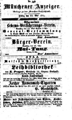 Münchener Anzeiger (Neueste Nachrichten aus dem Gebiete der Politik) Freitag 22. Mai 1868