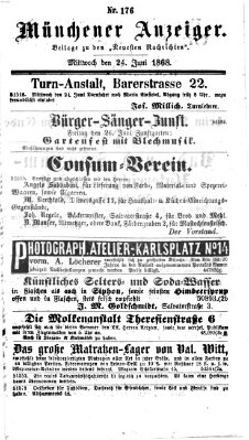 Münchener Anzeiger (Münchner neueste Nachrichten) Mittwoch 24. Juni 1868