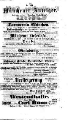 Münchener Anzeiger (Münchner neueste Nachrichten) Montag 6. Juli 1868