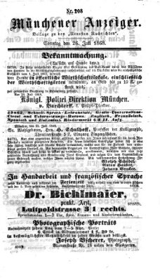 Münchener Anzeiger (Münchner neueste Nachrichten) Sonntag 26. Juli 1868
