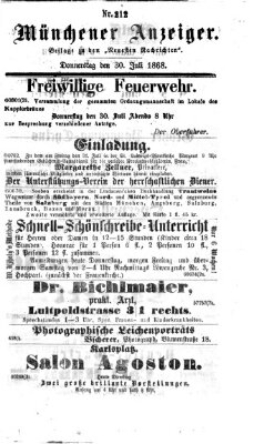 Münchener Anzeiger (Neueste Nachrichten aus dem Gebiete der Politik) Donnerstag 30. Juli 1868