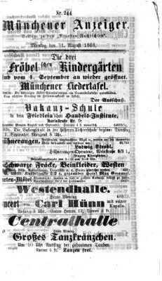 Münchener Anzeiger (Münchner neueste Nachrichten) Montag 31. August 1868