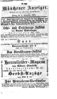 Münchener Anzeiger (Neueste Nachrichten aus dem Gebiete der Politik) Freitag 4. September 1868