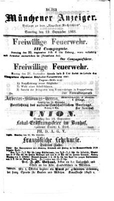 Münchener Anzeiger (Münchner neueste Nachrichten) Samstag 19. September 1868