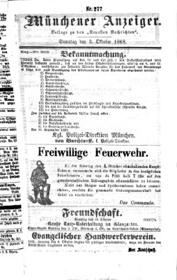 Münchener Anzeiger (Neueste Nachrichten aus dem Gebiete der Politik) Samstag 3. Oktober 1868