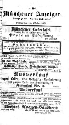 Münchener Anzeiger (Münchner neueste Nachrichten) Montag 12. Oktober 1868