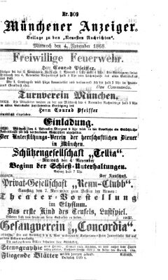 Münchener Anzeiger (Münchner neueste Nachrichten) Mittwoch 4. November 1868