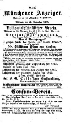 Münchener Anzeiger (Münchner neueste Nachrichten) Mittwoch 25. November 1868