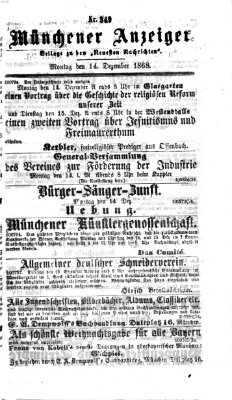 Münchener Anzeiger (Münchner neueste Nachrichten) Montag 14. Dezember 1868