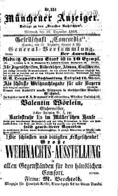 Münchener Anzeiger (Münchner neueste Nachrichten) Mittwoch 16. Dezember 1868