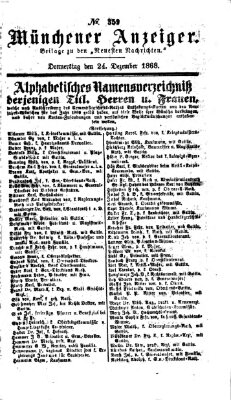 Münchener Anzeiger (Neueste Nachrichten aus dem Gebiete der Politik) Donnerstag 24. Dezember 1868