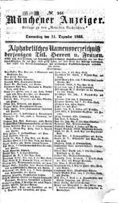 Münchener Anzeiger (Münchner neueste Nachrichten) Donnerstag 31. Dezember 1868