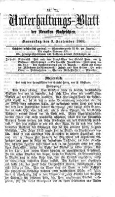 Neueste Nachrichten aus dem Gebiete der Politik Donnerstag 3. September 1868