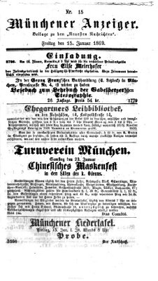 Münchener Anzeiger (Münchner neueste Nachrichten) Freitag 15. Januar 1869