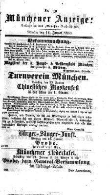 Münchener Anzeiger (Münchner neueste Nachrichten) Montag 18. Januar 1869