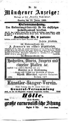 Münchener Anzeiger (Neueste Nachrichten aus dem Gebiete der Politik) Samstag 30. Januar 1869