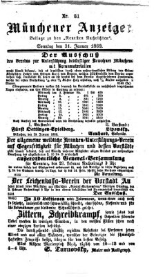 Münchener Anzeiger (Münchner neueste Nachrichten) Sonntag 31. Januar 1869