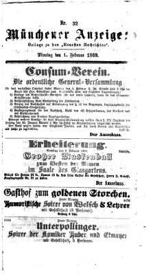 Münchener Anzeiger (Neueste Nachrichten aus dem Gebiete der Politik) Montag 1. Februar 1869