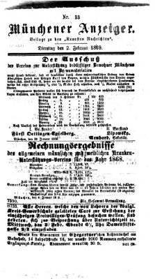 Münchener Anzeiger (Neueste Nachrichten aus dem Gebiete der Politik) Dienstag 2. Februar 1869