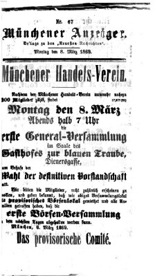 Münchener Anzeiger (Neueste Nachrichten aus dem Gebiete der Politik) Montag 8. März 1869