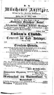 Münchener Anzeiger (Münchner neueste Nachrichten) Freitag 12. März 1869