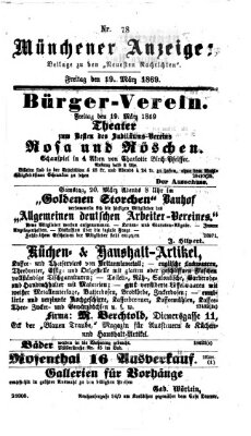 Münchener Anzeiger (Neueste Nachrichten aus dem Gebiete der Politik) Freitag 19. März 1869