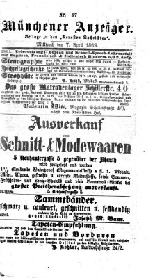 Münchener Anzeiger (Münchner neueste Nachrichten) Mittwoch 7. April 1869