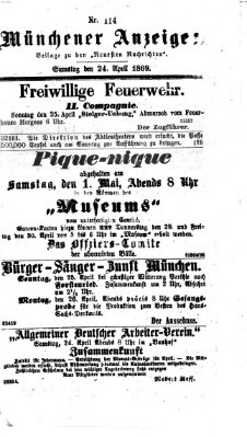 Münchener Anzeiger (Neueste Nachrichten aus dem Gebiete der Politik) Samstag 24. April 1869
