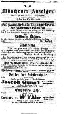 Münchener Anzeiger (Neueste Nachrichten aus dem Gebiete der Politik) Freitag 28. Mai 1869