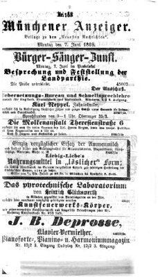 Münchener Anzeiger (Münchner neueste Nachrichten) Montag 7. Juni 1869
