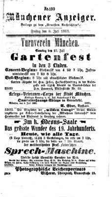 Münchener Anzeiger (Münchner neueste Nachrichten) Freitag 9. Juli 1869