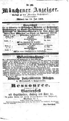 Münchener Anzeiger (Münchner neueste Nachrichten) Mittwoch 14. Juli 1869