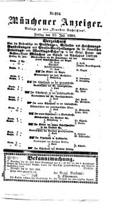 Münchener Anzeiger (Neueste Nachrichten aus dem Gebiete der Politik) Freitag 23. Juli 1869