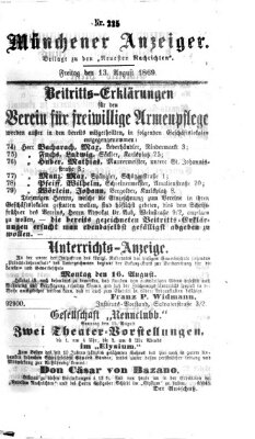 Münchener Anzeiger (Münchner neueste Nachrichten) Freitag 13. August 1869