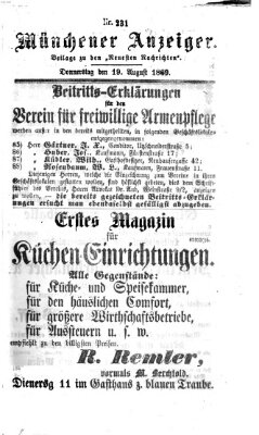 Münchener Anzeiger (Münchner neueste Nachrichten) Donnerstag 19. August 1869
