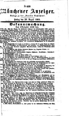 Münchener Anzeiger (Münchner neueste Nachrichten) Freitag 20. August 1869