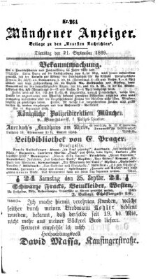 Münchener Anzeiger (Neueste Nachrichten aus dem Gebiete der Politik) Dienstag 21. September 1869