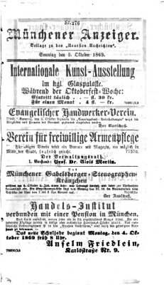Münchener Anzeiger (Neueste Nachrichten aus dem Gebiete der Politik) Sonntag 3. Oktober 1869