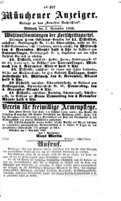 Münchener Anzeiger (Neueste Nachrichten aus dem Gebiete der Politik) Mittwoch 3. November 1869