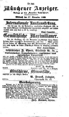 Münchener Anzeiger (Münchner neueste Nachrichten) Mittwoch 17. November 1869