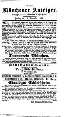 Münchener Anzeiger (Neueste Nachrichten aus dem Gebiete der Politik) Freitag 19. November 1869