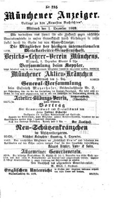 Münchener Anzeiger (Münchner neueste Nachrichten) Mittwoch 1. Dezember 1869