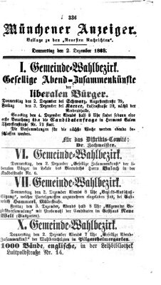 Münchener Anzeiger (Neueste Nachrichten aus dem Gebiete der Politik) Donnerstag 2. Dezember 1869