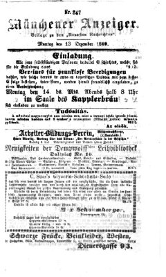 Münchener Anzeiger (Münchner neueste Nachrichten) Montag 13. Dezember 1869