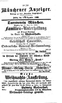 Münchener Anzeiger (Münchner neueste Nachrichten) Freitag 17. Dezember 1869