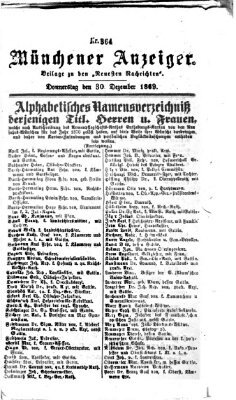Münchener Anzeiger (Neueste Nachrichten aus dem Gebiete der Politik) Donnerstag 30. Dezember 1869